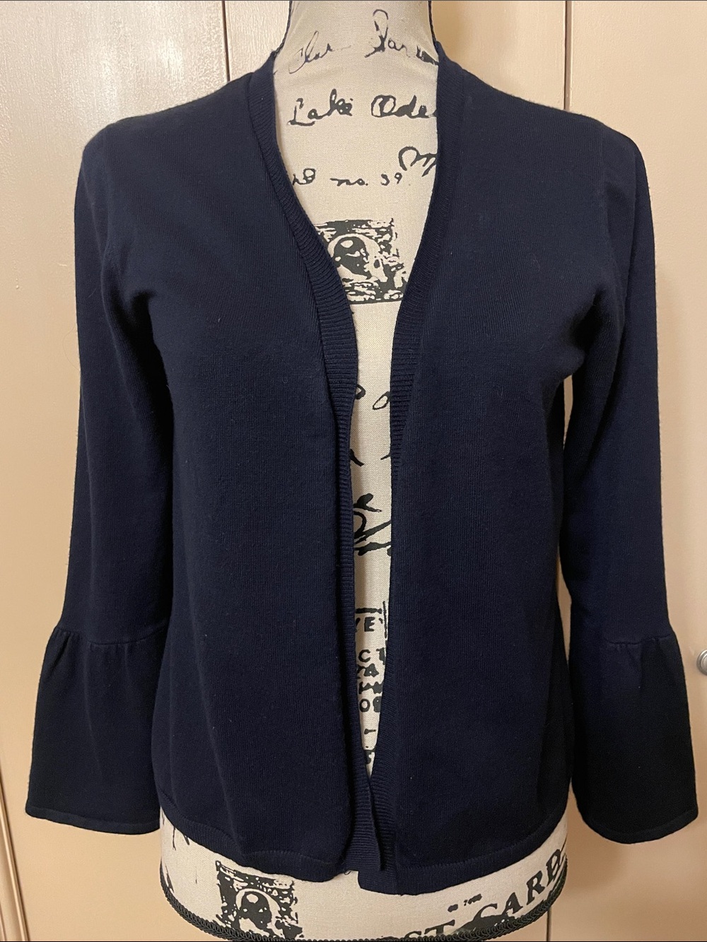 Women's Dark Blue Open-Front Bell Sleeve Cardigan